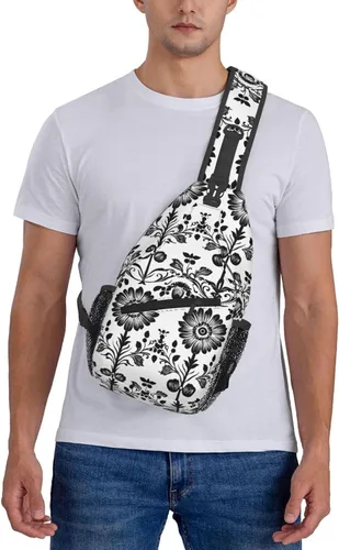 Vista 7 de Small Crossbody Bags for Women Men - Vintage Flower Black White Print Adjustable Shoulder Bag Fanny Packs Belt Sling Bag Crossbody Purses Backpack