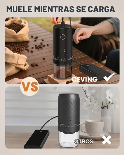Vista 4 de CEVING Primer Molinillo de Café Recargable que Muele Mientras se Carga, Molienda 1.7X Más Rápida con 38 Configuraciones Ajustables Externas, Fresas