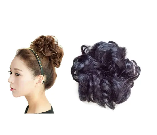Vista 12 de Extensiones de moño sintético rizado y desordenado para mujer, color marrón y negro