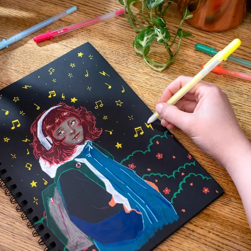 Vista 7 de WA Portman - Cuaderno de bocetos de papel negro A4 (8.3" x 11.7"), papel negro para marcadores de 140 GSM sin ácidos, 60 páginas (30 hojas), diario