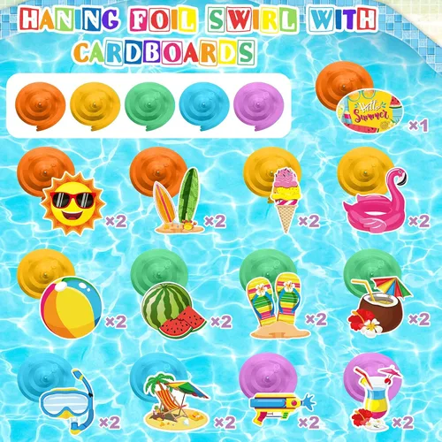 Vista 3 de Pajean 30 espirales colgantes de verano para fiesta en la piscina, decoraciones colgantes de techo de verano, decoraciones de remolinos colgantes