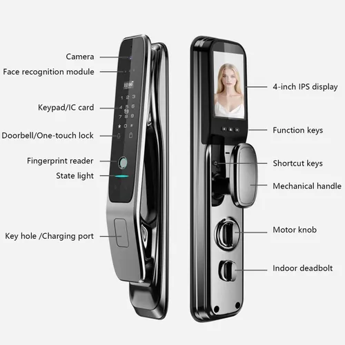 Vista 8 de Cerradura inteligente de reconocimiento facial 3D con cámara, cerradura de puerta de vena de palma, cerradura inteligente de mortaja de huellas