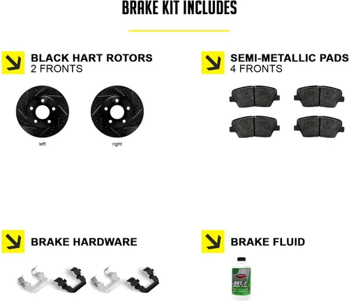 Vista 2 de Hart Brakes Kit de frenos delanteros y rotores Pastillas de freno delantero Rotores y pastillas de freno Pastillas y rotores semimetálicos