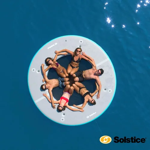 Vista 7 de SOLSTICE Circular Mesh Hangout Ring Inflatable Dock, Floating Water Raft Platform