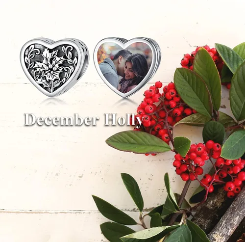 Vista 5 de PEIMKO Dije personalizado de plata de ley con diseño de corazón de flor de nacimiento y corazón de flor de nacimiento pulsera de serpiente regalo