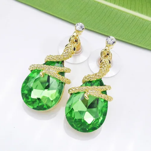 Vista 29 de Navachi Pendientes colgantes de gota de serpiente con forma de pera multicolor de cristal chapado en oro de 18 quilates