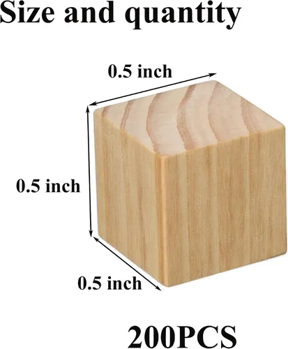Vista 2 de Ninekong 200 cubos de madera de 0.5 pulgadas, bloques de madera sin terminar para manualidades, bloques cuadrados de madera para manualidades