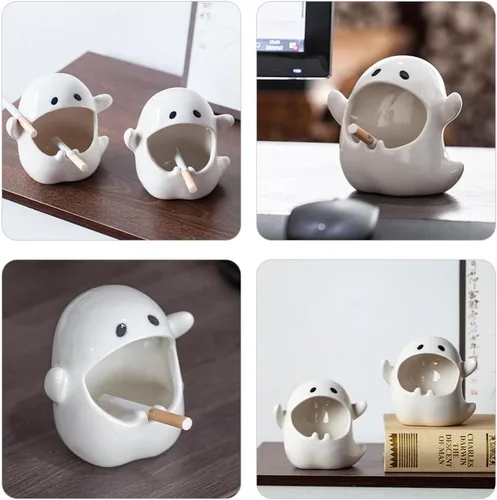 Vista 2 de GANAZONO Cenicero fantasma adorno de cerámica lindo soporte decorativo para fumadores compacto para uso en interiores, decoración de mesa para sala