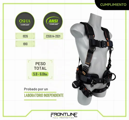Vista 5 de FRONTLINE FALL PROTECTION Arneses + Anillo en D + Múltiples Estilos + Cumple con OSHA y ANSI