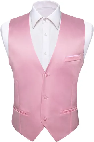 Vista 3 de Barry.Wang Chaleco para hombres de negociosocio, traje de traje, chalecos con cuello en V, 2 bolsillos, para boda, fiesta, esmoquin, chaleco de satén