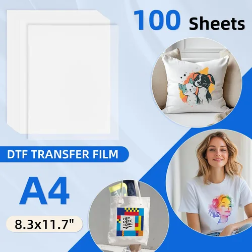 Vista 3 de Papel de película de transferencia DTF A4 para todas las impresoras DTF y tela oscura (100 hojas) Hojas de transferencia directa a película
