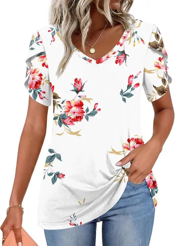 Vista 22 de CATHY 2025 - Blusas de verano para mujer, con mangas cortas, cuello en V, estilo túnica, tallas S-4XL Talla B