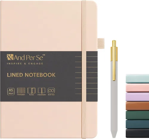 Vista 20 de &And Per Se Juego de diario y bolígrafo forrados (3 paquetes), cuaderno de tapa dura de cuero A5 con bolígrafo y juego de papelería, 160 páginas