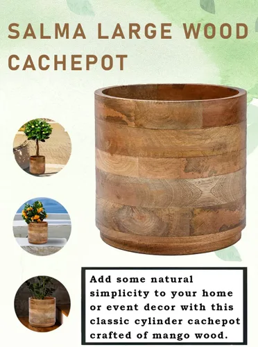 Vista 7 de Serene Spaces Living Macetero grande de madera de mango marrón, maceta de madera natural para flores y plantas sintéticas, plantas
