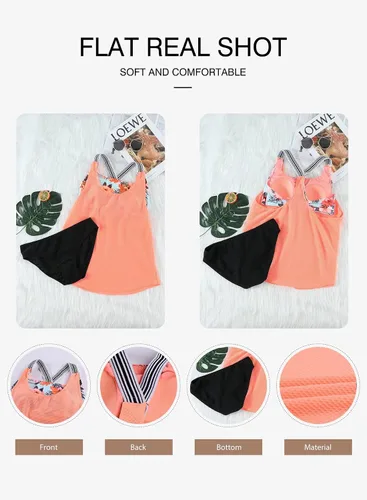 Vista 5 de Sidefeel - Conjunto de tankini con parte superior tipo push-up y estampado de rayas, espalda en T, para mujer
