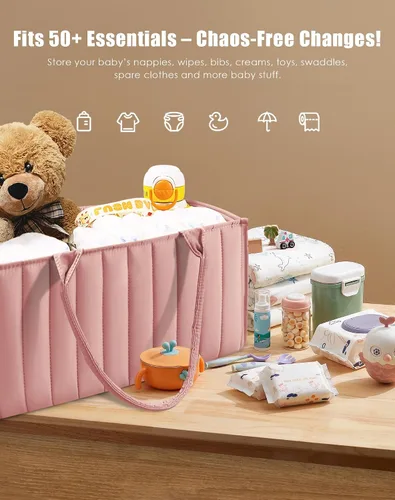 Vista 3 de SWEET DOLPHIN Paquete de 2 organizadores tipo cesta para pañales de bebé, elegantes cestas de almacenamiento para artículos esenciales para recién