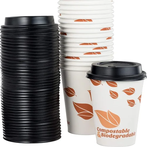 Vista 9 de Avant Grub Paquete de 100 tazas de café de papel de grado restaurante de 12 onzas con tapas de cúpula reciclables. Vasos desechables duraderos sin