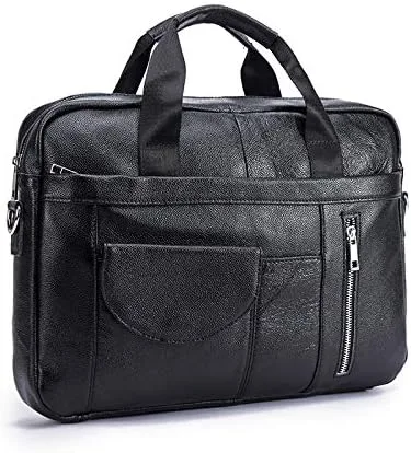 Vista 4 de Bolso de mensajero de cuero genuino para hombre, maletín para portátil, bolso de hombro para oficina, viajes de negocios con caja de regalo