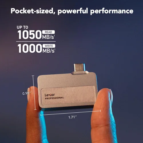 Vista 2 de Lexar SSD portátil Go de 1 TB, lectura de 1050 MB/s, USB 3.2 Gen 2