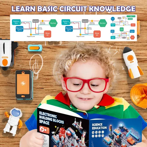 Vista 7 de VATOS Kits de circuito de ciencia espacial para niños – Kit STEM de exploración electrónica de 31 piezas con más de 100 proyectos, lanzacohetes