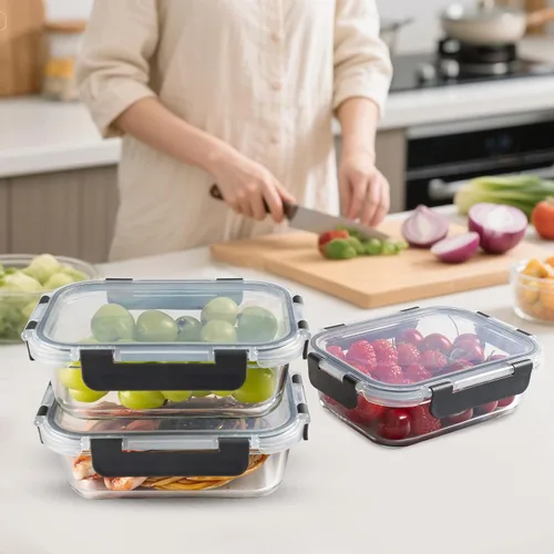 Vista 8 de Paquete de 10 recipientes de vidrio de 22 onzas para preparación de comidas, recipientes de almacenamiento de alimentos con tapas