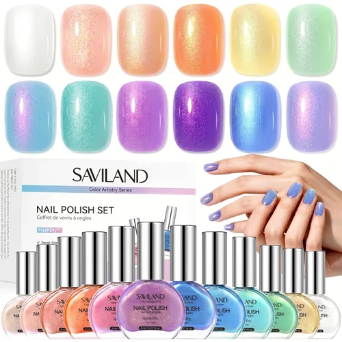 Vista 8 de SAVILAND Juego de esmaltes de uñas de gelatina: 12 colores naturales desnudos rosa esmalte blanco puro de uñas de secado rápido esmalte de uñas