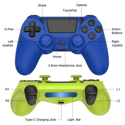 Vista 5 de SHINXIN 2 Pack Wireless Controller Compatible with PS4/Slim/Pro/PC with Dual Vibration/3.5mm Audio/Type-C Port and 2 pcs Type-C Cable