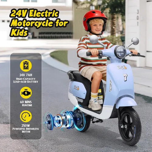 Vista 2 de Motocicleta para niños, ciclomotor eléctrico de 24 V 250 W para Azul
