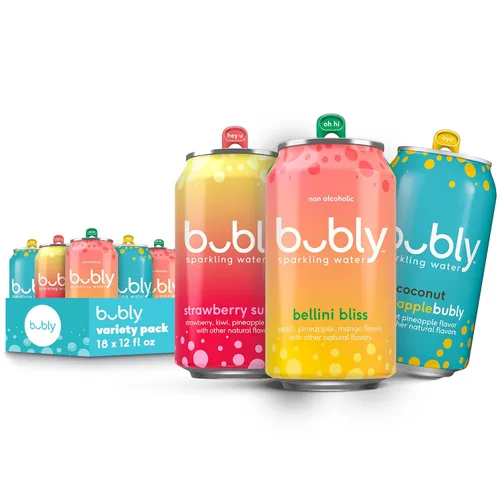 Vista 9 de Bubly - Agua con gas, paquete variado de 6 sabores (zarzamora, lima, cereza, toronja, fresa, mango), cero azúcar y cero calorías, agua con burbujas