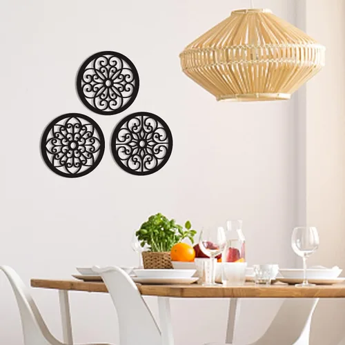 Vista 7 de Bnesi - 3 piezas redondas de madera para pared, decoración de pared redonda para pasillo Thickened 10x10 Inch Wooden Plaques, Comes With Mount