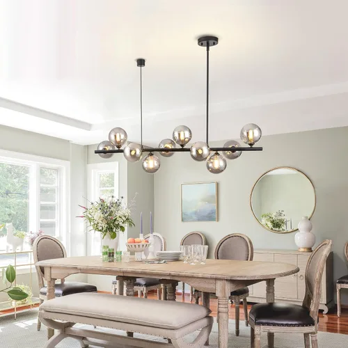 Vista 5 de Candelabros lineales para comedor de 10 luces, lámpara lineal moderna Sputnik, lámpara de techo Sputnik, luces de isla de 40 pulgadas para cocina