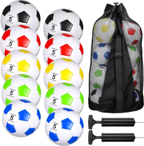 Vista 9 de Libima 13 Piezas Pelotas de Fútbol a Granel 10 Piezas Pelota de Fútbol Oficial con 2 Bombas y Bolsa de Transporte Entrenamiento Interior y Exterior