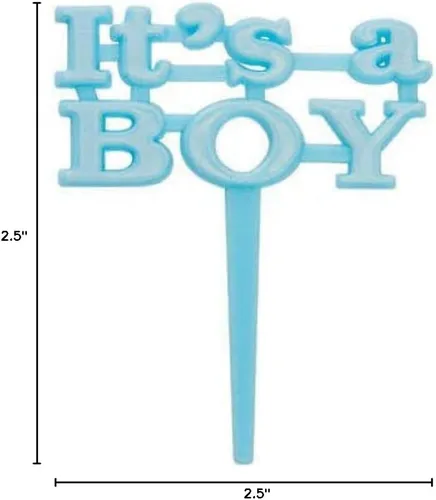 Vista 3 de Unique It's a Boy Blue Cupcake Picks - 2.5 pulgadas, 8 unidades, adorables adornos azules para cupcakes para baby showers y revelaciones de género