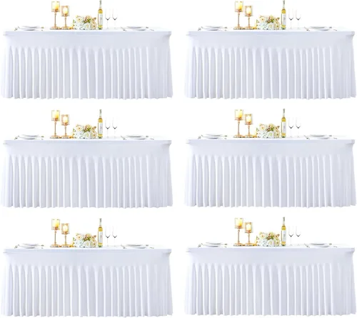 Vista 42 de Manteles de mesa de elastano azul bebé de 6 pies para mesas rectangulares, sin arrugas, rectangular, elástico, ajustable de 6 pies con falda