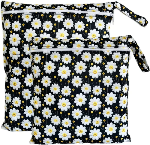 Vista 15 de Bolsa para pañales de tela, 2 bolsas impermeables y reutilizables con bolsillos con cremallera, lavable, reutilizable para viajes, playa, piscina