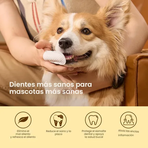 Vista 2 de HICC Pet Toallitas de limpieza de dientes para perros y gatos, elimina el mal aliento eliminando la placa y la acumulación de sarro, cepillo