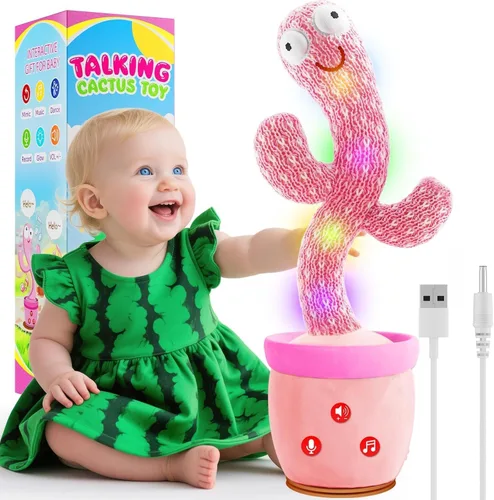 Vista 8 de Juguetes recargables para bebés, juguete de cactus que habla bailando, volumen ajustable, canto, imitando la repetición, juguetes interactivos