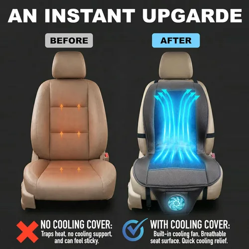 Vista 3 de ZONETECH Cojín de enfriamiento para asiento de auto 12V negro, temperatura ajustable, cómodo cubreasiento de auto