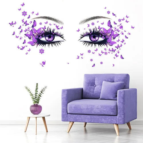 Vista 9 de Calcomanías de pared azules con ojos de pestañas, 4 hojas, vinilo mate premium, calcomanías de mariposa, impermeables, para mujeres y niñas