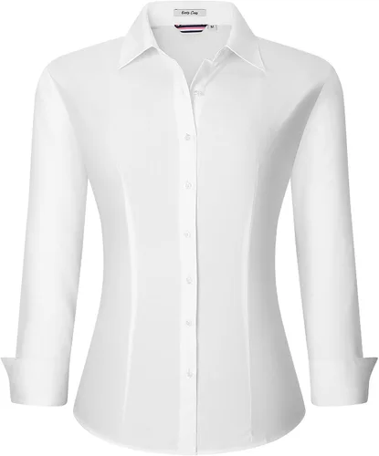 Vista 9 de Esabel.C Camisas de manga larga con botones para mujer, ajuste regular, blusa de trabajo elástica