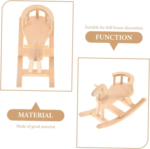 Vista 7 de ibasenice Silla mecedora en miniatura Escala 1:12 Caballo mecedor de madera Mini casa de caballo de caballo modelo casa de muñecas Accesorios
