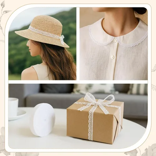 Vista 4 de VGOODALL Rollo de Cinta de Encaje Blanco de 30 Yardas, Ribete de Encaje para Costura, Manualidades, Encaje para Envolver Regalos, Decoración