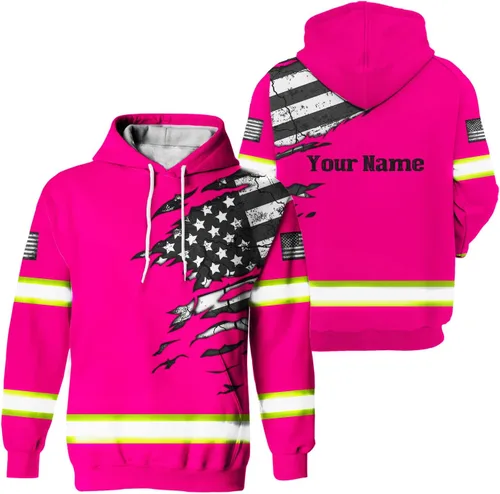 Vista 29 de Camisa de alta visibilidad con bandera de Estados Unidos de color para hombres y mujeres, con nombre personalizado, camisa de seguridad reflectante