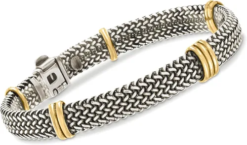 Vista 3 de Ross-Simons Italian Sterling Silver and 18kt Bonded Gold Woven Bracelet