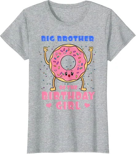 Vista 34 de Big Brother Of The Birthday Girl Donut Bday Party Bro Sib Camiseta, Negro, S