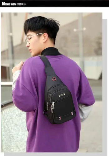 Vista 4 de Bolso de pecho de lona para hombre Bolsa de ocio deportiva pequeña mochila Oxford tela bolsa de mensajero de un solo hombro