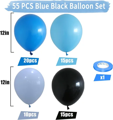 Vista 2 de Juego de Globos de Juego Azul y Negro, 60 Piezas, 12 Pulgadas de Azul Claro y Azul Oscuro para Decoraciones de Fiesta de Videojuego, Fiesta