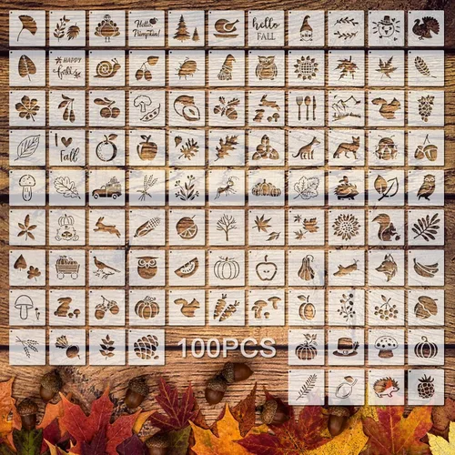 Vista 23 de 100 plantillas para pintar en madera, plantillas reutilizables para manualidades, plantillas de dibujo, papel de pared festivo para bricolaje, álbum