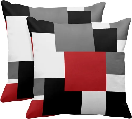 Vista 20 de Emvency Juego de 2 fundas de almohada geométricas marrones, color negro, gris, blanco, pintura abstracta a cuadros, funda de almohada decorativa
