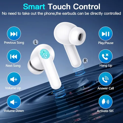 Vista 3 de kurdene P3 - Auriculares inalámbricos Bluetooth 5.3, estéreo de graves profundos con micrófono en el oído, auriculares de sonido envolvente premium